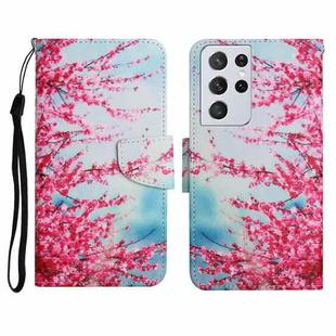 For Samsung Galaxy S21 Ultra 5G Painted Pattern Horizontal Flip Leather Case with Holder & Card Slot & Wallet(Red Cherry Blossoms)