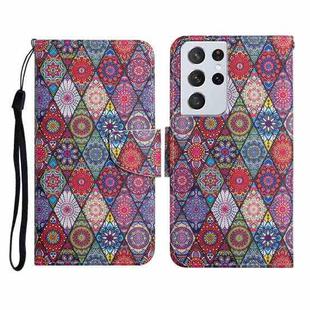 For Samsung Galaxy S21 Ultra 5G Painted Pattern Horizontal Flip Leather Case with Holder & Card Slot & Wallet(Rhombus Kaleidoscope)