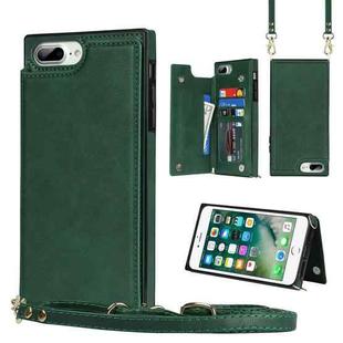 Cross-body Square Double Buckle Flip Card Bag TPU+PU Case with Card Slots & Wallet & Photo & Strap For iPhone 8 Plus / 7 Plus(Green)