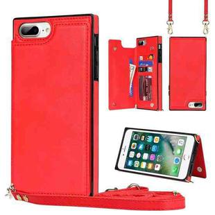 For iPhone SE 2022 / SE 2020 / 8 / 7 Cross-body Square Double Buckle Flip Card Bag TPU+PU Case with Card Slots & Wallet & Photo & Strap(Red)