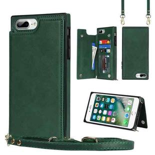 For iPhone SE 2022 / SE 2020 / 8 / 7 Cross-body Square Double Buckle Flip Card Bag TPU+PU Case with Card Slots & Wallet & Photo & Strap(Green)