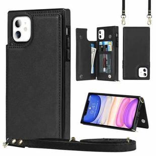 For iPhone 11 Cross-body Square Double Buckle Flip Card Bag TPU+PU Case with Card Slots & Wallet & Photo & Strap (Black)