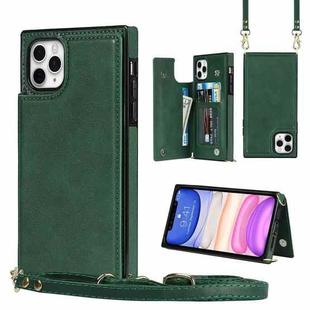 For iPhone 11 Pro Max Cross-body Square Double Buckle Flip Card Bag TPU+PU Case with Card Slots & Wallet & Photo & Strap (Green)