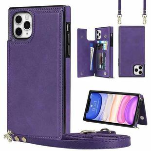 For iPhone 11 Pro Max Cross-body Square Double Buckle Flip Card Bag TPU+PU Case with Card Slots & Wallet & Photo & Strap (Purple)