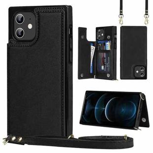 For iPhone 12 / 12 Pro Cross-body Square Double Buckle Flip Card Bag TPU+PU Case with Card Slots & Wallet & Photo & Strap(Black)