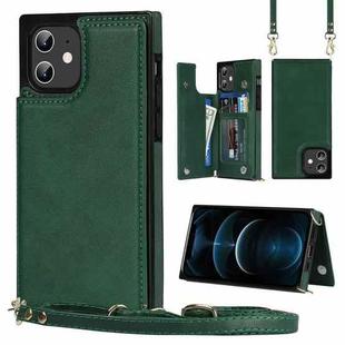 For iPhone 12 / 12 Pro Cross-body Square Double Buckle Flip Card Bag TPU+PU Case with Card Slots & Wallet & Photo & Strap(Green)