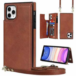 For iPhone 12 Pro Max Cross-body Square Double Buckle Flip Card Bag TPU+PU Case with Card Slots & Wallet & Photo & Strap(Brown)