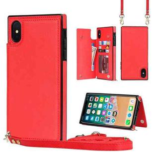 For iPhone X / XS Cross-body Square Double Buckle Flip Card Bag TPU+PU Case with Card Slots & Wallet & Photo & Strap(Red)