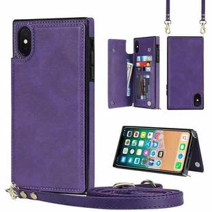 For iPhone X / XS Cross-body Square Double Buckle Flip Card Bag TPU+PU Case with Card Slots & Wallet & Photo & Strap(Purple)