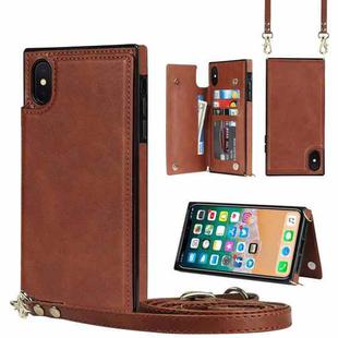For iPhone X / XS Cross-body Square Double Buckle Flip Card Bag TPU+PU Case with Card Slots & Wallet & Photo & Strap(Brown)