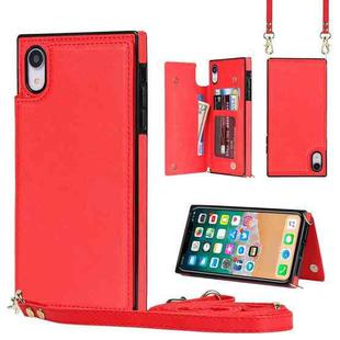 For iPhone XR Cross-body Square Double Buckle Flip Card Bag TPU+PU Case with Card Slots & Wallet & Photo & Strap(Red)