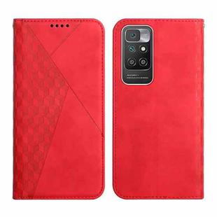 For Xiaomi Redmi 10 Diamond Pattern Splicing Skin Feel Magnetic Horizontal Flip Leather Case with Card Slots & Holder & Wallet(Red)