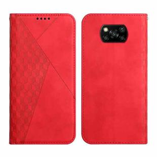 For Xiaomi Poco X3 NFC / X3 Pro / X3 Diamond Pattern Splicing Skin Feel Magnetic Horizontal Flip Leather Case with Card Slots & Holder & Wallet(Red)