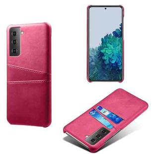 For Samsung Galaxy S21 5G Calf Texture PC + PU Leather Back Cover Shockproof Case with Dual Card Slots(Rose Red)
