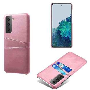 For Samsung Galaxy S21+ 5G Calf Texture PC + PU Leather Back Cover Shockproof Case with Dual Card Slots(Pink)