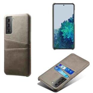 For Samsung Galaxy S21+ 5G Calf Texture PC + PU Leather Back Cover Shockproof Case with Dual Card Slots(Grey)