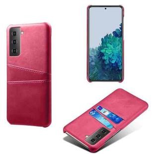 For Samsung Galaxy S21+ 5G Calf Texture PC + PU Leather Back Cover Shockproof Case with Dual Card Slots(Rose Red)