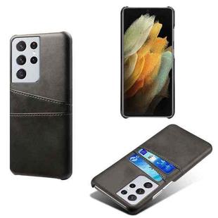 For Samsung Galaxy S21 Ultra 5G Calf Texture PC + PU Leather Back Cover Shockproof Case with Dual Card Slots(Black)