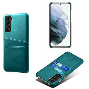 For Samsung Galaxy S21 FE 5G Calf Texture PC + PU Leather Back Cover Shockproof Case with Dual Card Slots(Green)