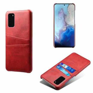 For Samsung Galaxy S20 Calf Texture PC + PU Leather Back Cover Shockproof Case with Dual Card Slots(Red)