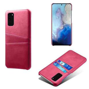 For Samsung Galaxy S20 Calf Texture PC + PU Leather Back Cover Shockproof Case with Dual Card Slots(Rose Red)