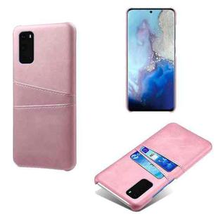 For Samsung Galaxy S20+ Calf Texture PC + PU Leather Back Cover Shockproof Case with Dual Card Slots(Pink)