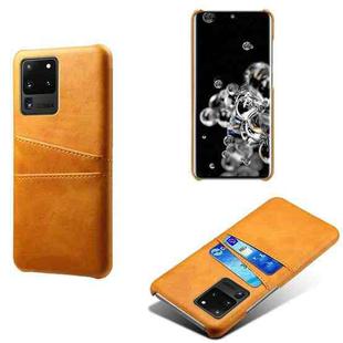 For Samsung Galaxy S20 Ultra Calf Texture PC + PU Leather Back Cover Shockproof Case with Dual Card Slots(Orange)