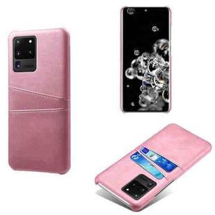 For Samsung Galaxy S20 Ultra Calf Texture PC + PU Leather Back Cover Shockproof Case with Dual Card Slots(Pink)