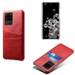 For Samsung Galaxy S20 Ultra Calf Texture PC + PU Leather Back Cover Shockproof Case with Dual Card Slots(Red)