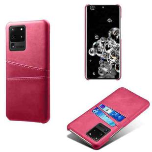 For Samsung Galaxy S20 Ultra Calf Texture PC + PU Leather Back Cover Shockproof Case with Dual Card Slots(Rose Red)