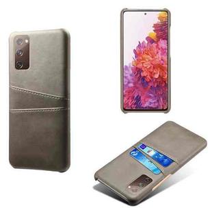 For Samsung Galaxy S20 FE 5G Calf Texture PC + PU Leather Back Cover Shockproof Case with Dual Card Slots(Grey)