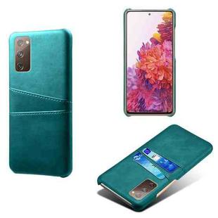 For Samsung Galaxy S20 FE 5G Calf Texture PC + PU Leather Back Cover Shockproof Case with Dual Card Slots(Green)