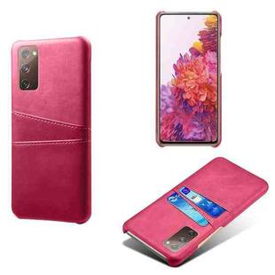 For Samsung Galaxy S20 FE 5G Calf Texture PC + PU Leather Back Cover Shockproof Case with Dual Card Slots(Rose Red)