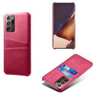 For Samsung Galaxy Note20 Ultra Calf Texture PC + PU Leather Back Cover Shockproof Case with Dual Card Slots(Rose Red)