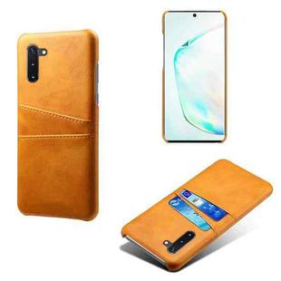 For Samsung Galaxy Note10 Calf Texture PC + PU Leather Back Cover Shockproof Case with Dual Card Slots(Orange)