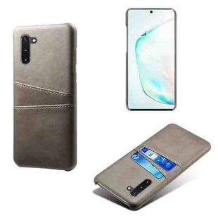 For Samsung Galaxy Note10 Calf Texture PC + PU Leather Back Cover Shockproof Case with Dual Card Slots(Grey)