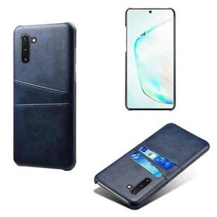 For Samsung Galaxy Note10 Calf Texture PC + PU Leather Back Cover Shockproof Case with Dual Card Slots(Blue)