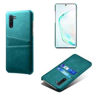 For Samsung Galaxy Note10 Calf Texture PC + PU Leather Back Cover Shockproof Case with Dual Card Slots(Green)