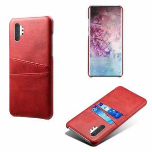 For Samsung Galaxy Note10+ Calf Texture PC + PU Leather Back Cover Shockproof Case with Dual Card Slots(Red)