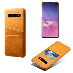 For Samsung Galaxy S10 Calf Texture PC + PU Leather Back Cover Shockproof Case with Dual Card Slots(Orange)
