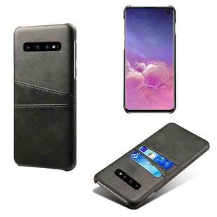 For Samsung Galaxy S10 Calf Texture PC + PU Leather Back Cover Shockproof Case with Dual Card Slots(Black)