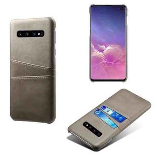 For Samsung Galaxy S10 Calf Texture PC + PU Leather Back Cover Shockproof Case with Dual Card Slots(Grey)
