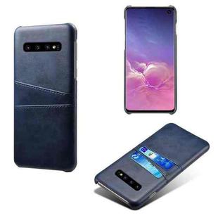 For Samsung Galaxy S10 Calf Texture PC + PU Leather Back Cover Shockproof Case with Dual Card Slots(Blue)
