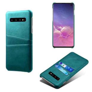 For Samsung Galaxy S10 Calf Texture PC + PU Leather Back Cover Shockproof Case with Dual Card Slots(Green)