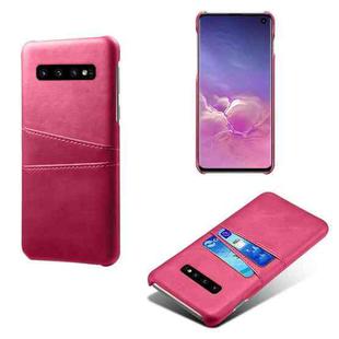 For Samsung Galaxy S10 Calf Texture PC + PU Leather Back Cover Shockproof Case with Dual Card Slots(Rose Red)