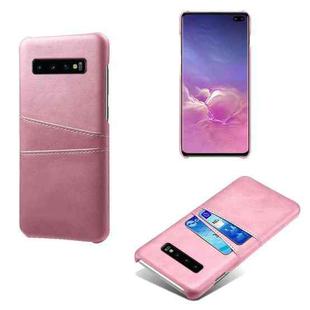 For Samsung Galaxy S10+ Calf Texture PC + PU Leather Back Cover Shockproof Case with Dual Card Slots(Pink)