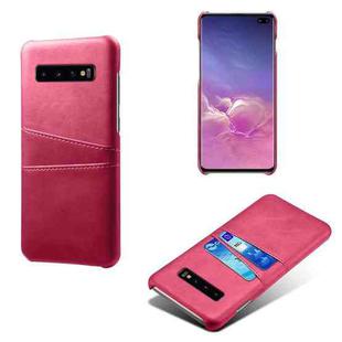 For Samsung Galaxy S10+ Calf Texture PC + PU Leather Back Cover Shockproof Case with Dual Card Slots(Rose Red)