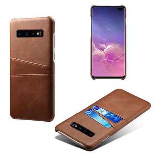 For Samsung Galaxy S10+ Calf Texture PC + PU Leather Back Cover Shockproof Case with Dual Card Slots(Brown)