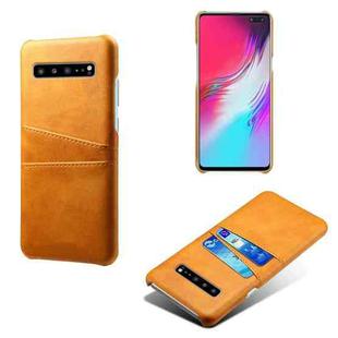 For Samsung Galaxy S10 5G Calf Texture PC + PU Leather Back Cover Shockproof Case with Dual Card Slots(Orange)