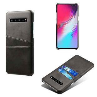 For Samsung Galaxy S10 5G Calf Texture PC + PU Leather Back Cover Shockproof Case with Dual Card Slots(Black)
